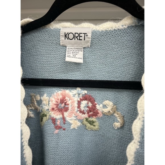 Vintage Koret Knit Vest Plus Size 3X‎ Blue Floral Embroidery Beads Cotton Blend - Picture 2 of 2